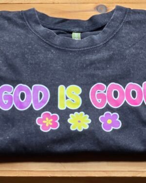 GOD is Good Flowers Vintage Black Graphic Tee